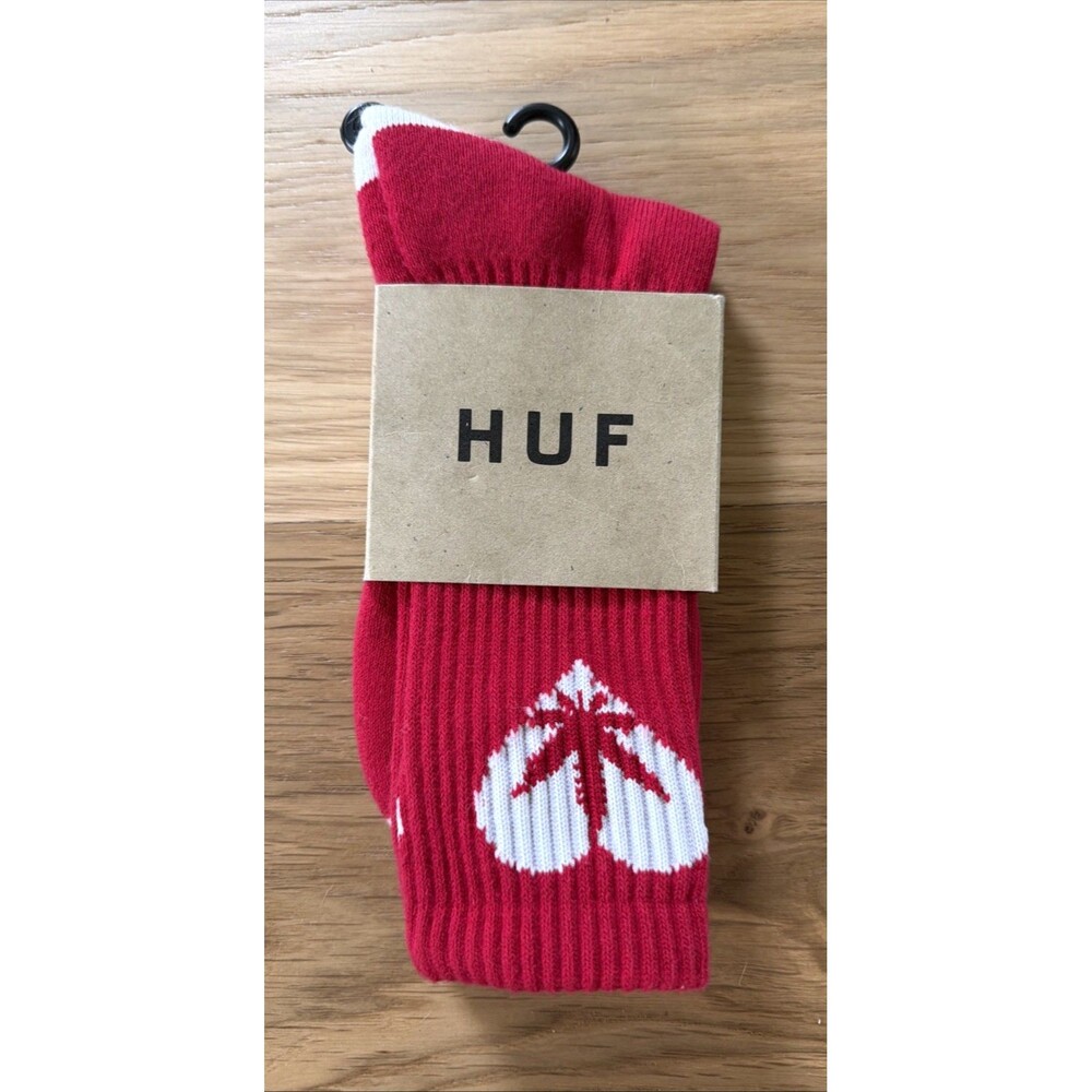 HUF Plant Life Red White Crew Socks Men's Casual Streetwear Athletic Ribbed OSFM